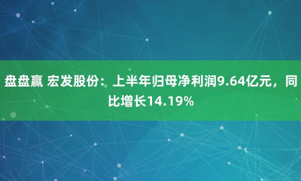盘盘赢 宏发股份：上半年归母净利润9.64亿元，同比增长14.19%