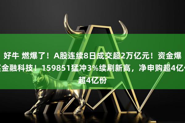 好牛 燃爆了！A股连续8日成交超2万亿元！资金爆买金融科技！159851猛冲3%续刷新高，净申购超4亿份